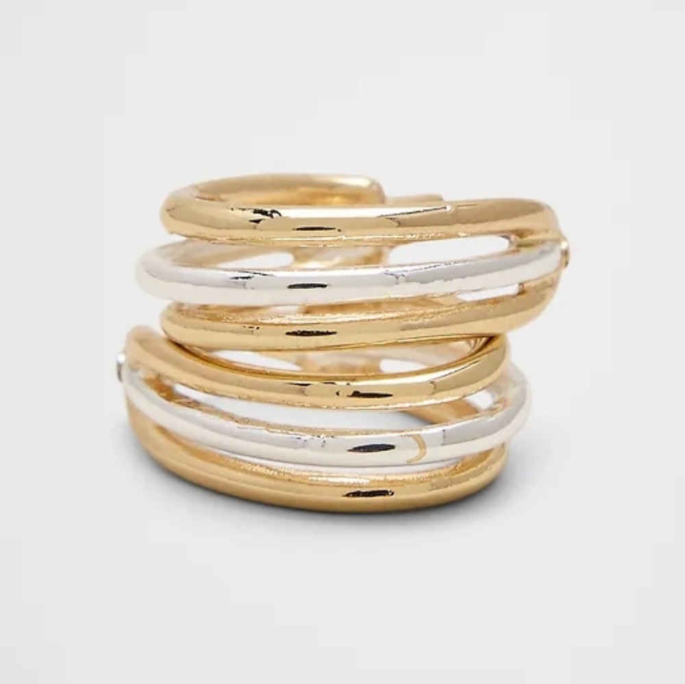 NWT Silver/ Gold Mixed Metal Huggie Earrings One Size By Banana Republic Factory